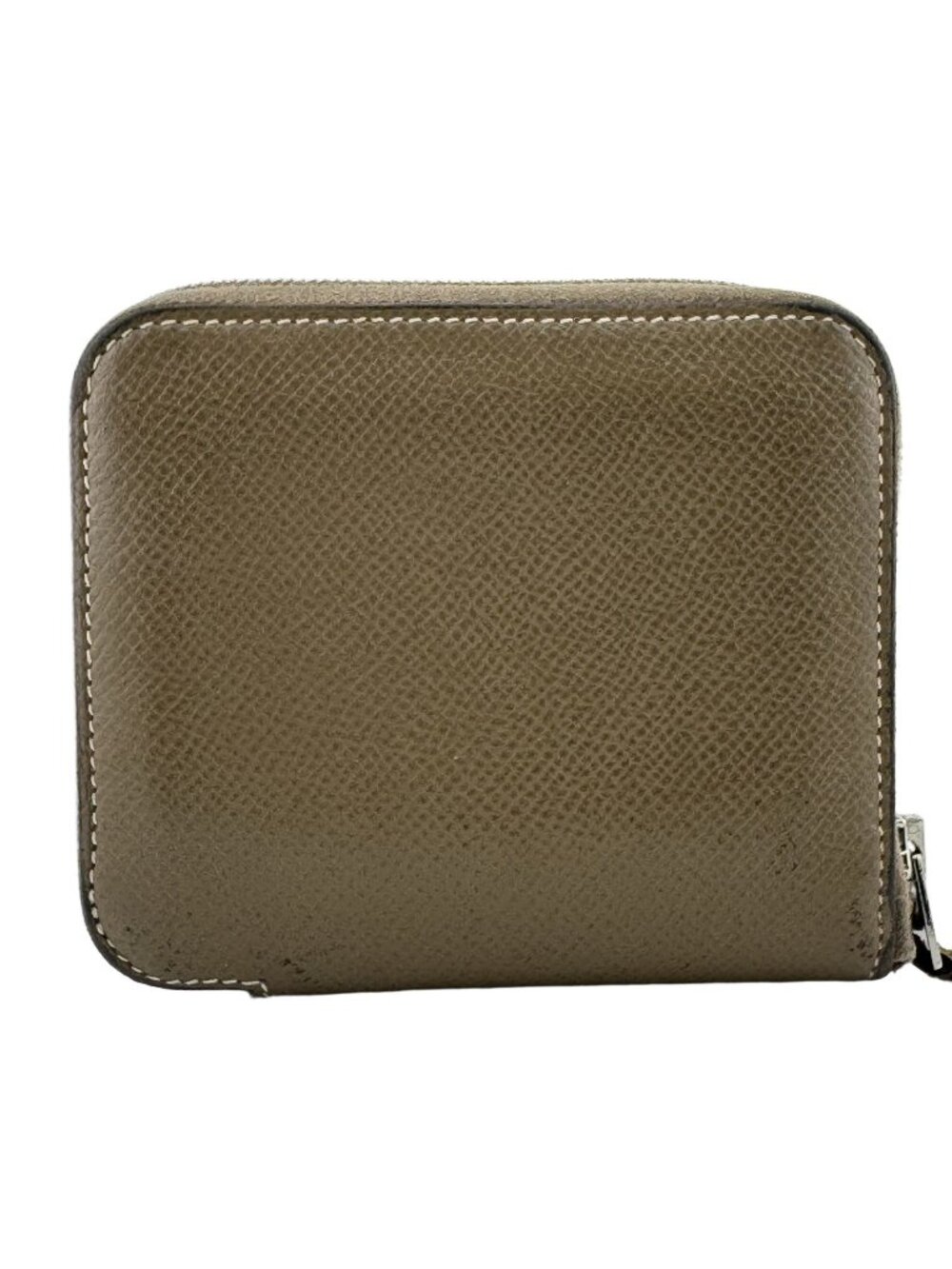 Hermes Azap Compact Silk'in Veau Epsom Etoupe Brown Coin Purse Wallet Silver